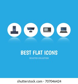 Flat Icon Computer Set Of Vintage Hardware, Processor, PC And Other Vector Objects. Also Includes Computer, PC, Retro Elements.