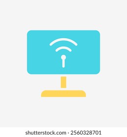Flat Icon Computer or Tv with wifi connectivity. Technology and system concept, Flat Colorful style.