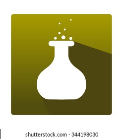 Flat Icon of conical flask / vessel / bank /  jar / pot / bowler / container /  bubble / vial / vesicle / phial / bead / bulb. Chemical laboratory science experiment. Beige/brown  color.
