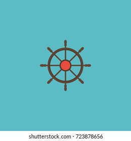 Flat Icon Controlling Helm Element. Vector Illustration Of Flat Icon Ship Steering Wheel Isolated On Clean Background. Can Be Used As Ship, Steering And Wheel Symbols.