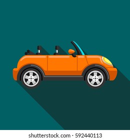 Flat icon convertible compact car with long shadow