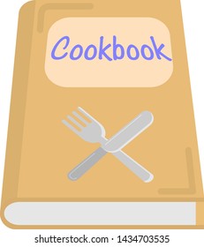 flat icon of a cookbook with a knife and fork symbol on it isolated