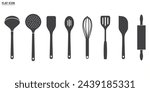 Flat icon of cooking tools, Kitchen utensils vector, Cooking Foods and Kitchen icons set in flat style. vector illustration in transparent background.