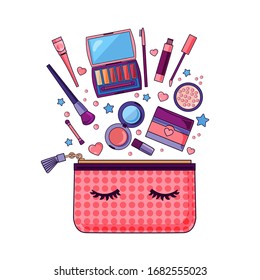 Flat icon of cosmetics product.  Vector  design of make up procedure. Make up.  Make up vector details. Flat illustration of make up. Pop-art.

