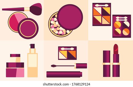 Flat icon of cosmetics product. Vector flat design of make up.  Make up elements. Make up vector details. Flat illustration.