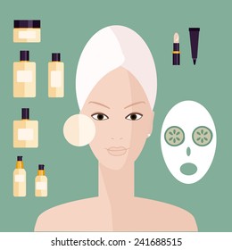 Flat icon of cosmetics product. Vector flat icon of spa procedure. Vector flat design of spa. Vector flat design spa procedure. Spa. Spa elements. Spa vector details. Flat illustration of spa.