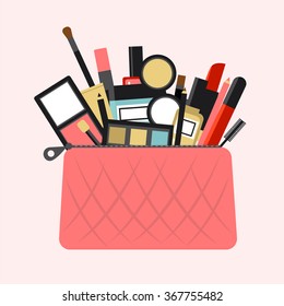 Flat icon of cosmetics product. Vector flat design of make up. Vector flat design of make up procedure. Make up. Make up elements. Make up vector details. Flat illustration of make up.
