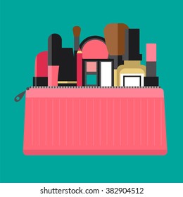 Flat icon of cosmetics product. Vector flat design of make up. Vector flat design of make up procedure. Make up. Make up elements. Make up vector details. Flat illustration of make up.
