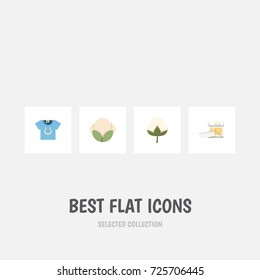 Flat Icon Cotton Set Of Cotton, Blouse, Fiber And Other Vector Objects. Also Includes Bud, Shirt, Yarn Elements.