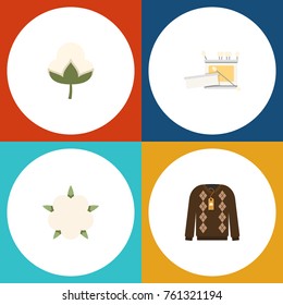 Flat Icon Cotton Set Of Bud, Knitting, Cotton And Other Vector Objects. Also Includes Bud, Sweater, Flower Elements.