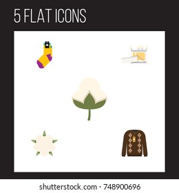 Flat Icon Cotton Set Of Hosiery, Pullover, Bud And Other Vector Objects. Also Includes Socks, Pullover, Bud Elements.