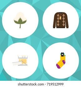 Flat Icon Cotton Set Of Knitting, Pullover, Cotton And Other Vector Objects. Also Includes Jacket, Pullover, Bud Elements.