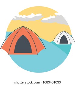 
Flat icon of a couple of camps built outside 
