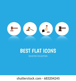 Flat Icon Court Set Of Defense, Government Building, Law And Other Vector Objects. Also Includes Law, Hammer, Crime Elements.