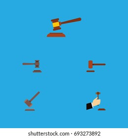 Flat Icon Court Set Of Hammer, Tribunal, Legal And Other Vector Objects. Also Includes Court, Hammer, Law Elements.