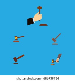 Flat Icon Court Set Of Tribunal, Hammer, Law And Other Vector Objects. Also Includes Law, Justice, Hammer Elements.