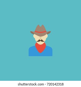 Flat Icon Cowboy Element. Vector Illustration Of Flat Icon Western Isolated On Clean Background. Can Be Used As Cowboy, Western And Man Symbols.