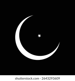 Flat icon of crescent moon with star in center. Minimal celestial vector design illustration. For astronomy, night sky, astrology, apps, celestial designs or space-themed digital and print projects.