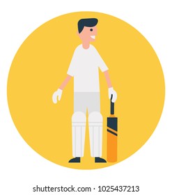 Flat icon cricket player, batsman 