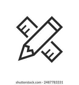 icono plano de lápiz cruzado y Regla. con líneas simples. herramientas escolares