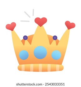 A flat icon of crown with small hearts on it 