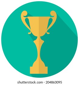 Flat icon of cup award on green background