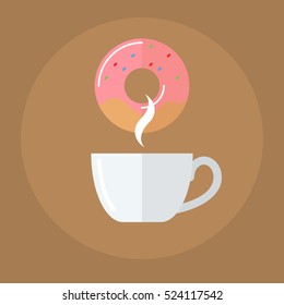 flat icon cup of coffee with donuts
