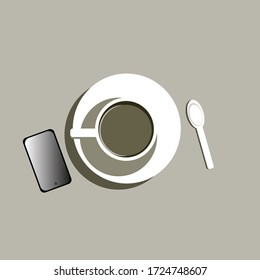 Flat Icon Cup of Coffee. Isoliert auf grünem Hintergrund mit langem Schatten. Moderne Vektorgrafik für Web und Mobile.