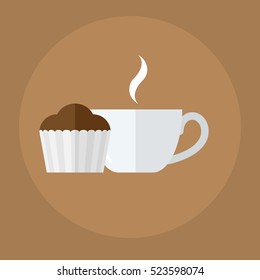 flat icon cup of coffee with muffin