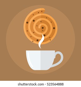 flat icon cup of coffee with roll bun