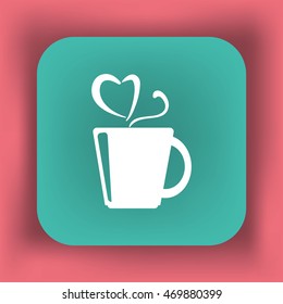 Icono plano. Una taza con una bebida caliente. Té o café.
