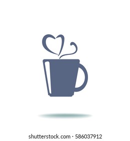 Icono plano. Una taza con una bebida caliente. Té o café.