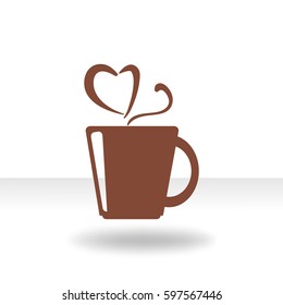 Icono plano. Una taza con una bebida caliente. Té o café.