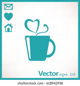 Flat icon. A cup with a hot drink. Tea or coffee.