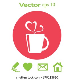 Flat icon. A cup with a hot drink. Tea or coffee.