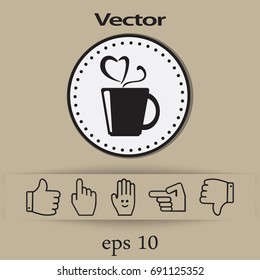 Flat icon. A cup with a hot drink. Tea or coffee.