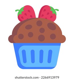 Flat icon of cupcake with strawberries