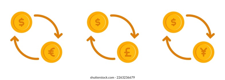 Flat icon currency changer, dollar, euro, pound, yen. vector illustration