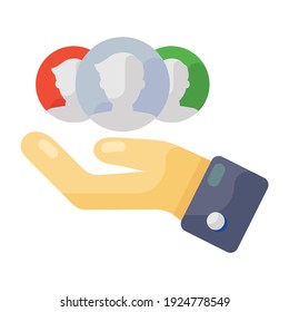 
Icono plano de los servicios al cliente, personas de mano 