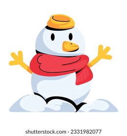 Flat icon of cute snowman 