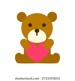 Icono plano de un lindo oso de peluche abrazando un corazón rojo, que se muestra en colores cálidos. Perfecto para regalos de San Valentín, saludos románticos, pegatinas con temas de amor y dulces visuales de celebración.