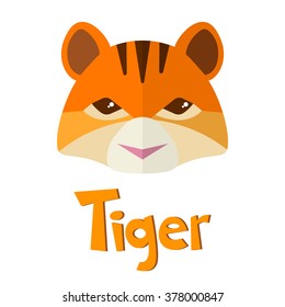 Flat icon, cute tiger, isolated. Vector.