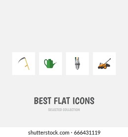Flat Icon Dacha Set Of Bailer, Pump, Cutter And Other Vector Objects. Also Includes Mower, Can Bailer, Pump Elements.