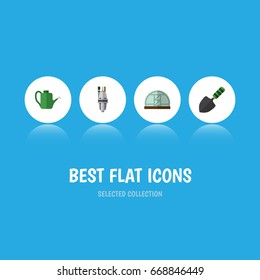 Flat Icon Dacha Set Of Bailer, Trowel, Pump And Other Vector Objects. Also Includes Pump, Can Bailer, Greenhouse Elements.