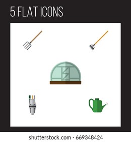 Flat Icon Dacha Set Of Bailer, Tool, Hothouse And Other Vector Objects. Also Includes Hoe, Watering, Pitchfork Elements.