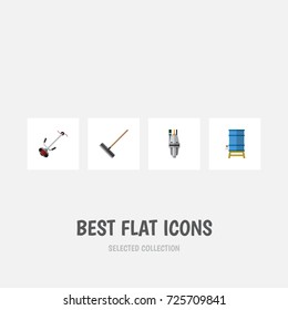 Flat Icon Dacha Set Of Container, Pump, Harrow And Other Vector Objects. Also Includes Tool, Tank, Rake Elements.