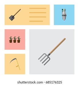 Flat Icon Dacha Set Of Cutter, Hay Fork, Flowerpot And Other Vector Objects. Also Includes Tool, Shovel, Cutter Elements.