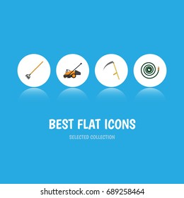 Flat Icon Dacha Set Of Cutter, Tool, Hosepipe And Other Vector Objects. Also Includes Cutter, Scythe, Gardening Elements.