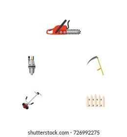 Flat Icon Dacha Set Of Cutter, Pump, Hacksaw And Other Vector Objects. Also Includes Mower, Pump, Wooden Elements.