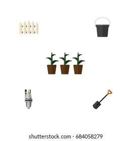 Flat Icon Dacha Set Of Flowerpot, Pump, Spade And Other Vector Objects. Also Includes Spade, Pail, Tool Elements.
